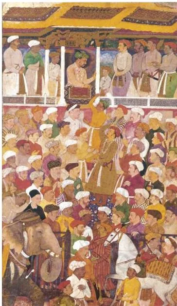 The Mughal School of Miniature Painting 3: Class 12 Fine Art NCERT Chapter 3 A Mughal folio of a prince meeting a hermit, from the Divan of Amir Shahi, 1595, Aga Khan Museum, Canada