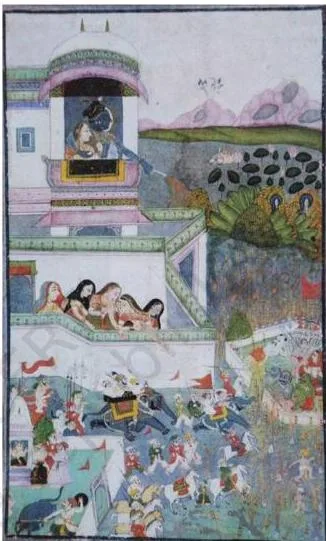 The Rajasthani Schools of Painting Class 12: Chapter PDF Baramasa painting of the month Ashwin from Bundi, showing the lush vegetation and atmospheric landscape the school loved