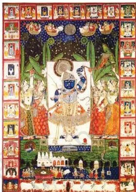 The Rajasthani Schools of Painting Class 12: Chapter PDF The deity Shrinathji honoured in a festival celebration, a large pichhwai cloth painting from Nathdwara dated 1800
