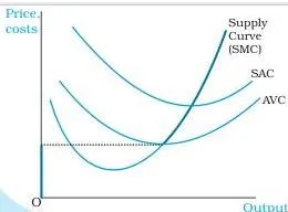 The Theory of the Firm under Perfect Competition Class 12 Short run supply curve of a firm shown as the bold rising part of the short run marginal cost curve above minimum average variable cost