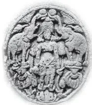 Thinkers, Beliefs and Buildings Class 12 PDF (Theme 4) The figure of Gajalakshmi surrounded by lotuses while elephants pour water over her in consecration