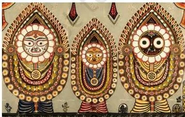 Bhakti-Sufi Traditions Class 12: NCERT Chapter 2 PDF and Guide Three wooden deity figures standing together, Jagannatha with his sister Subhadra and brother Balarama, the local Puri deities recognised as a form of Vishnu