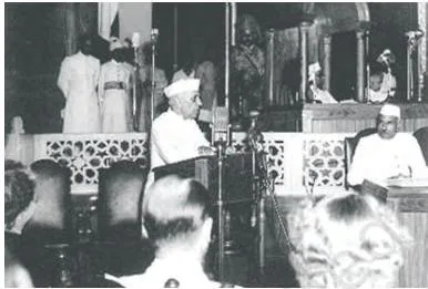 Jawaharlal Nehru addressing the Constituent Assembly at midnight on 14 August 1947, the moment of his tryst with destiny speech