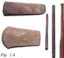 Copper tools from a Harappan site, shown with the chapter's own question of whether such metal tools could have been used for harvesting