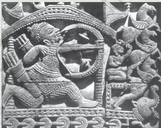 Terracotta panel showing characters from the Mahabharata, made in West Bengal in the seventeenth century, evidence that the epic circulated far beyond Sanskrit elite circles