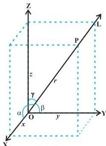 Three Dimensional Geometry Class 12 Notes: Lines in Space Line through the origin making angles alpha, beta and gamma with the three coordinate axes, defining the direction angles of a directed line in space
