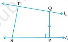 Two skew lines with the shortest distance segment drawn perpendicular to both direction vectors, lying along the unit normal n