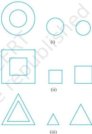 Triangles 6 Class 10: NCERT Maths Chapter 6 PDF Circles, squares and equilateral triangles drawn in several sizes, each group sharing the same shape to illustrate the definition of similar figures