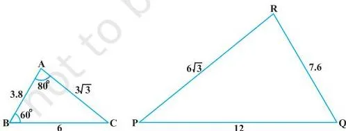 Triangles 6 Class 10: NCERT Maths Chapter 6 PDF A pair of triangles drawn with matching side ratios of one to two, used to find the missing angle by matching the correct vertex correspondence