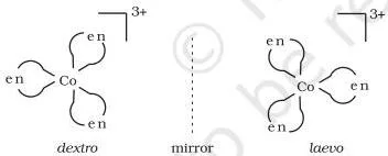 Werner's Theory of Coordination Compounds Class 12 PDF Mirror-image pair of octahedral Co(en)3(3+) complexes labelled d and l, two optical isomers that cannot be superimposed